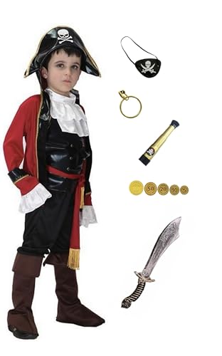 Licus Kinder Piraten Halloween Kostüm für Jungen Cosplay Rollenspiel Urlaub Karneval Dress up (Pirat, 4-6 Jahre) von Licus