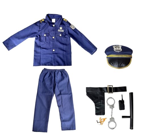 Licus Polizist Halloween-Kostüm für Kinder, Karneval Geburtstag Polizei Pretend Play Spielzeug Set (Blau, 10-12 Jahre) von Licus