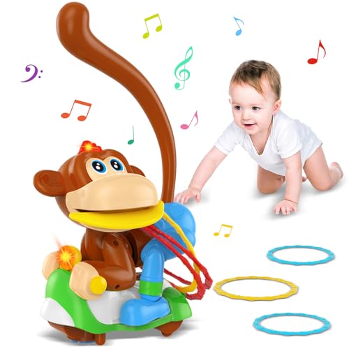 Lidasen Happy Monkey Musikspielzeug für Kleinkinder, Tier Cartoon Auto Spielzeug für Kinder ab 3 Jahren+, Elektrisches Lernspielzeug mit Musik und Lichtern, Geburtstagsgeschenke für Mädchen und Jungen von Lidasen