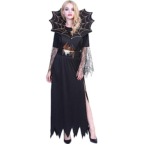 Lidssacde Gothic Kleidung Damen Cosplay Karneval Kostüm Halloween Hexenkostüm Gruselig Gothic Kleidung Mittelalter Kostüm Große Größen Black Witch von Lidssacde