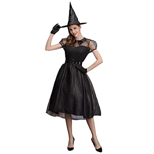 Lidssacde Gothic Kleidung Damen Cosplay Kostüm Halloween Karneval Kostüm Mittelalter Gothic Kleidung Gruselig Hexenkostüm Black Witch Schwarz von Lidssacde