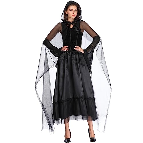 Lidssacde Gothic Kleidung Damen Gruselig Kostüm Halloween Karneval Kostüm Cosplay Gothic Kleidung Mittelalter Hexenkostüm Schwarz Große Größen von Lidssacde