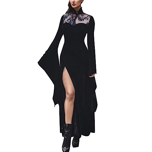 Lidssacde Halloween Kostüm Damen Mittelalter Gothic Kleidung Cosplay Kostüm Halloween Hexenkostüm Gruselig Karneval Kostüm Schwarz Große Größen von Lidssacde