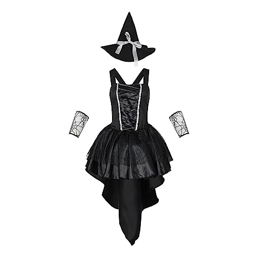 Lidssacde Hexenkostüm Damen Cosplay Kostüm Mittelalter Hexenkostüm Halloween Karneval Kostüm Gruselig Gothic Kleidung Black Witch Große Größen von Lidssacde