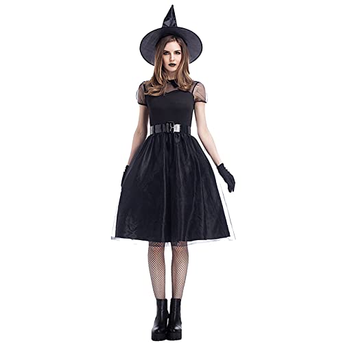 Lidssacde Hexenkostüm Damen Gruselig Hexenkostüm Mittelalter Gothic Kleidung Halloween Kostüm Cosplay Karneval Kostüm Black Witch Schwarz von Lidssacde