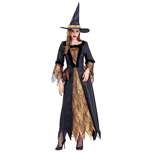 Lidssacde Hexenkostüm Damen Halloween Karneval Kostüm Gruselig Gothic Kleidung Mittelalter Kostüm Cosplay Hexenkostüm Schwarz Große Größen von Lidssacde