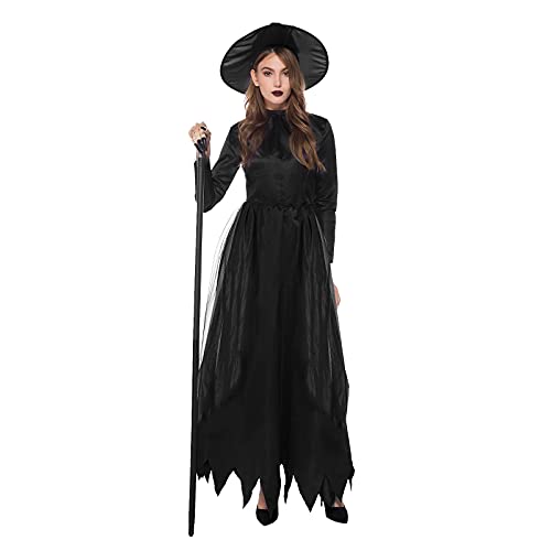 Lidssacde Hexenkostüm Damen Halloween Karneval Kostüm Mittelalter Gothic Kleidung Cosplay Kostüm Gruselig Hexenkostüm Black Witch Schwarz von Lidssacde