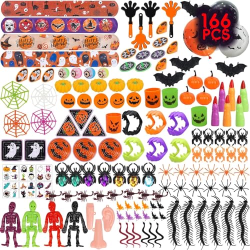 Halloween Mitgebsel Kinder, Halloween Spielzeug Sets für Kinder inklusive Vampirzähne, Hüpfbälle, Spinnen, Halloween-Stempel, Aufkleber, für Halloween Süßes oder Saures, Party Geschenk-Set (120) von LieIe