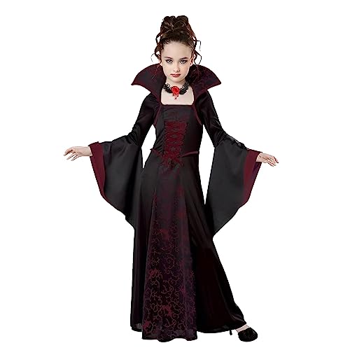 Halloween Vampir Kostüm Kleid für Mädchen: Schwarz Rot Gothic Vampirin Queen Dress Up Party Verkleidung Fasching Karneval Cosplay Kostüme (black red, 160) von Lieberpaar