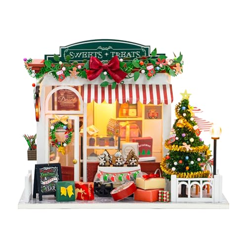 DIY Holzpuppenhaus Set, DIY Miniaturhaus Lernspielzeug, Kreative Puzzle, 3D Dreidimensionales Miniaturmodell Hütte mit LED-Licht, Weihnachts DIY Hütte, für Erwachsene und Kinder von Lieberwell