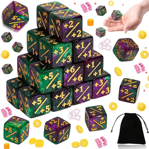 Liekadijiae 24 Stück Würfel Set, D6 Würfel, Token Würfel, Würfel Zähler, MTG Dice, Magic The Gathering Würfel, Acryl-Würfelzähler, Mathematische Operation Würfel(mit Aufbewahrungsbeuteln) von Liekadijiae