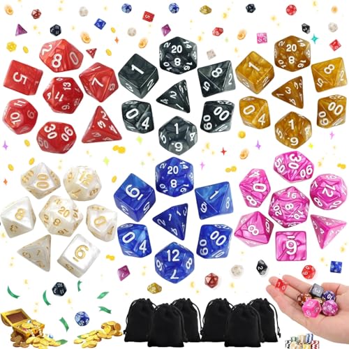 Liekadijiae 48 Stück Polyedrische Würfel Set, Mehrseitige Acrylwürfe, DND Dice, Tischspiel Würfel D4 D8 D10 D12 D20, Tisch Spiel Würfel für Dungeons and Dragons Pathfinder DND RPG MTG von Liekadijiae