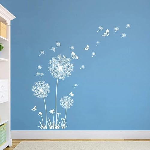 Pusteblume Fensterbilder, Wandtattoo Pusteblume, Wandsticker Blumen Schmetterlinge, Wandaufkleber Wanddeko, Pflanzen Deko, für Fenster Wohnzimmer Schlafzimmer Küche Bad Flur Weiß von Liekadijiae