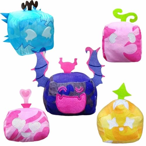 Lifemaison 5 Bloxfruits Plush Plushies,Blox Früchte Plüsch Kissen Gefülltes Tier,Blox-Früchte-Plüschspielzeug für Kinder,Blox Früchte Plüsch Spielzeug Plüsch Kissen,Halloween Spoof Stress Relief Doll von Lifemaison