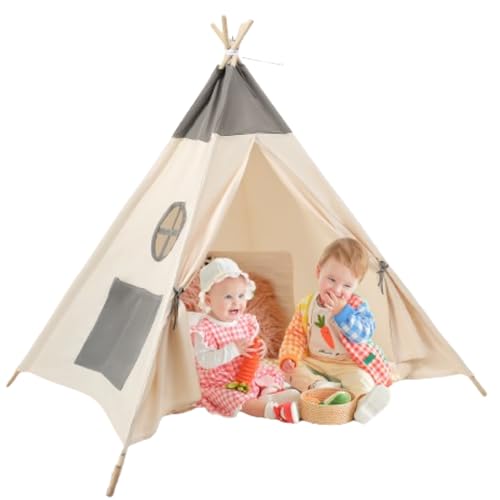 Lifemaison Kindertipi Spielzelt Dacron 115x140x160cm,Tipizelt Spielzelt Zelt für Kinder,Spielzelt Tippi Kinderzelt Kinderzimmer Teepee Indianerzelt Outdoor Indoor mit Fenstern und Aufbewahrungstaschen von Lifemaison