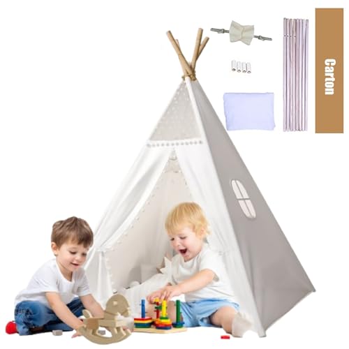 Lifemaison Kindertipi Spielzelt 160cm,Kinderzelt weiß Kindertipi im Montessori-Stil Polyester und Holzrahmen,Tipi Zelt für Kinder,Wigwam Tippi Kinderzelt für Outdoor und Indoor,Kinderzimmer Teepee von Lifemaison