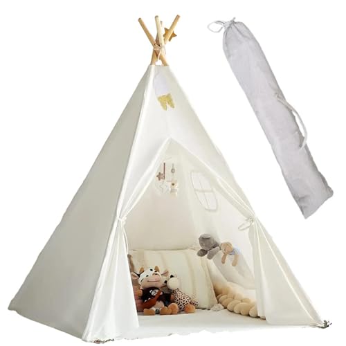 Lifemaison Kindertipi Spielzelt Polyester 120x120x130cm,Kinderzelt weiß Kindertipi im Montessori-Stil Polyester und Holzrahmen,Tipi Zelt für Kinder,Polyester Tippi Kinderzelt für Outdoor und Indoor von Lifemaison