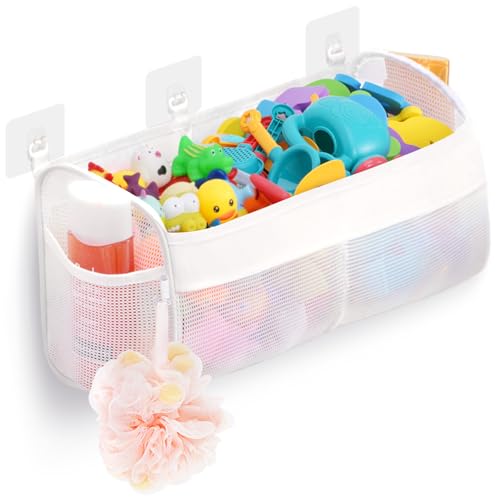 Lifewit Badezimmer Spielzeug Boxen mit 2 Fächern, Badewanne Toy Organizer, wandmontiert, Kinder Dusche Spielsachen Halterung mit 3 Haken, viel Platz für schnellen Zugriff & Sortierung, Kleinkind von Lifewit