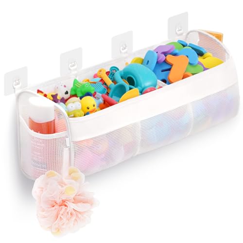 Lifewit Badezimmer Spielzeug Boxen mit 3 Fächern, Badewanne Toy Organizer, wandmontiert, Kinder Dusche Spielsachen Halterung mit 4 Haken, viel Platz für schnellen Zugriff & Sortierung, Kleinkind von Lifewit