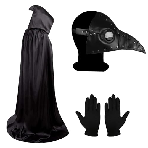 Lifreer Halloween Pest Arzt Maske, Halloween Kostüm Requisiten, Pest Arzt Kostüm, Steampunk Halloween Maske, lange Nase Vogelschnabel Maske mit Handschuhen, Kapuzenmantel für Halloween Cosplay Party von Lifreer