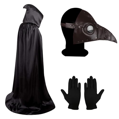Lifreer Halloween Pest Arzt Maske, Halloween Kostüm Requisiten, Pest Arzt Kostüm, Steampunk Halloween Maske, lange Nase Vogelschnabel Maske mit Handschuhen, Kapuzenmantel für Halloween Cosplay Party Lifreer Halloween Pest Arzt Maske, Halloween Kostüm Requisiten, Pest Arzt Kostüm, Steampunk Halloween Maske, lange Nase Vogelschnabel Maske mit Handschuhen, Kapuzenmantel für Halloween Cosplay Party von Lifreer