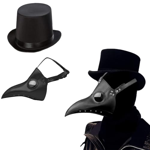 Lifreer Pestarzt Maske Steampunk Vogelmaske mit schwarzem Zylinder Gothic Cosplay für Halloween Party Karneval für Damen und Herren von Lifreer