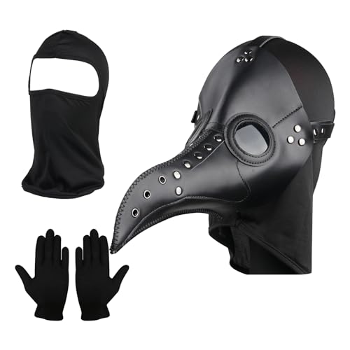 Lifreer Plague Doctor Maske, Retro Leder Vogelmaske Lange Nase Schnabel Steampunk Requisiten Vogelmaske und Schwarze Handschuhe Vollgesichtsmaske für Halloween Party Kostüm Zubehör von Lifreer