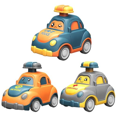 Drücken und Go Cars 3PCS süßer Ausdruck Kleinkindautospielzeug mit flippiger Motordeckel Lid lebendiger Bruchresistent Trägheit Cartoon Spielzeuggeschenke für Kinder, Style 1 von Ligeinsrk