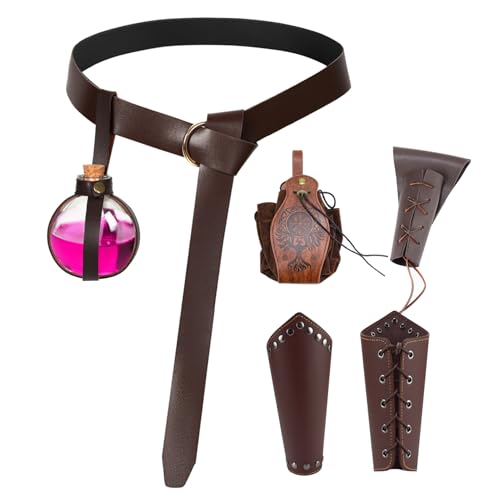 Halloween Renaissance Accessoires 5pcs mittelalterlicher Gürtelbeutel, Kork -Trankflasche, Gürtel, Lederarmars, Schwertbeutel, Halloween Knight Kostüm Set Renaissance Accessoires von Ligeinsrk