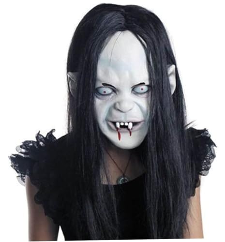 Ligeinsrk Halloween Horror Grimace Ghost Maske Scary Zombie Emulsion Haut mit Haaren (schwarzes Haar), 25 * 21 cm Halloween Clown Maske von Ligeinsrk