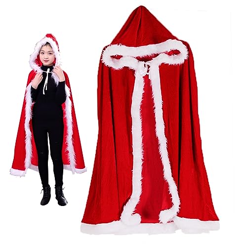 Ligeinsrk Weihnachten Halloween Cape Cloak für Kinder Make -up Ball Rep Red Santa 100cm Kapuze Cape Women Kostüm Weihnachtsumhang von Ligeinsrk