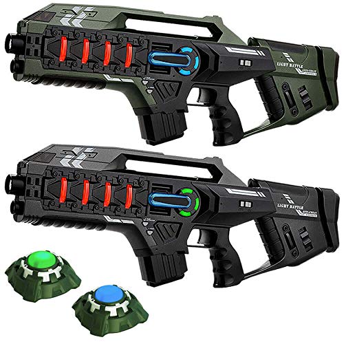 2 Light Battle Connect Anti-Cheat Laser-Tag Gewehre - Metallic-Grün und Grau + 2 Ziele von Light Battle