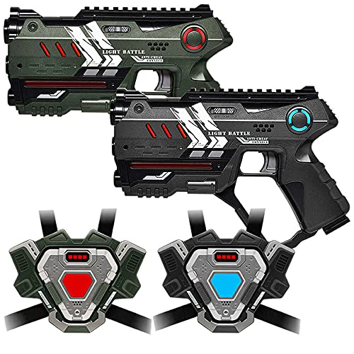 2 Light Battle Connect Anti-Cheat Laserpistolen (Metallic Grün Grau) + 2 Westen von Light Battle