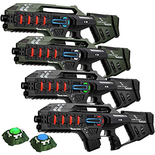 4 Light Battle Connect Anti-Cheat Laser-Tag Gewehre - Metallic-Grün und Grau + 2 Ziele von Light Battle