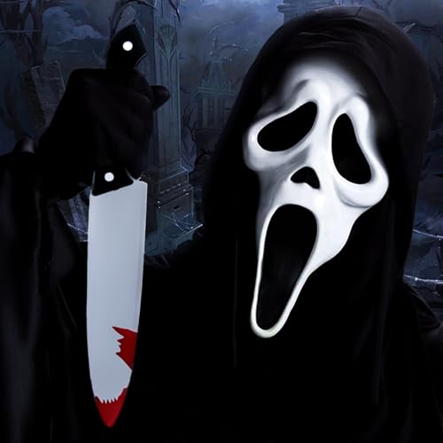 Ligtmor Halloween Ghostface Maske, Scream Maske Original Kinder Adult Wearable, Scary Movie Maske mit Scream Messer, Scream Kostüm für Karneval, Fasching, Halloween von Ligtmor