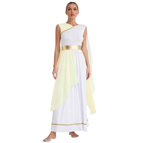 LiiYii Damen Griechische Göttin Kleid Römische Göttin Antike Toga Robe Königin Ägypten Kostüm Langes Edles Kleid Maxikleid Karneval Fasching Champagne 3XL von LiiYii