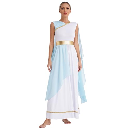 LiiYii Damen Griechische Göttin Kleid Römische Göttin Antike Toga Robe Königin Ägypten Kostüm Langes Edles Kleid Maxikleid Karneval Fasching Hellblau 3XL von LiiYii