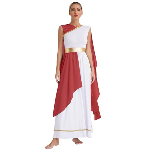 LiiYii Damen Griechische Göttin Kleid Römische Göttin Antike Toga Robe Königin Ägypten Kostüm Langes Edles Kleid Maxikleid Karneval Fasching Weinrot L von LiiYii