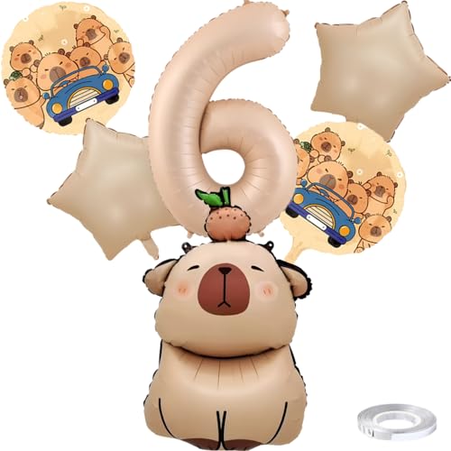 Liitata 6. Capybara Geburtstags Party Deko Capybara Geburtstag Luftballon Set Karamel Zahl 6 Folienballon Großes Kapibara Luftballon für Junge Mädchen Geburtstag Party Deko Liitata 6. Capybara Geburtstags Party Deko Capybara Geburtstag Luftballon Set Karamel Zahl 6 Folienballon Großes Kapibara Luftballon für Junge Mädchen Geburtstag Party Deko von Liitata
