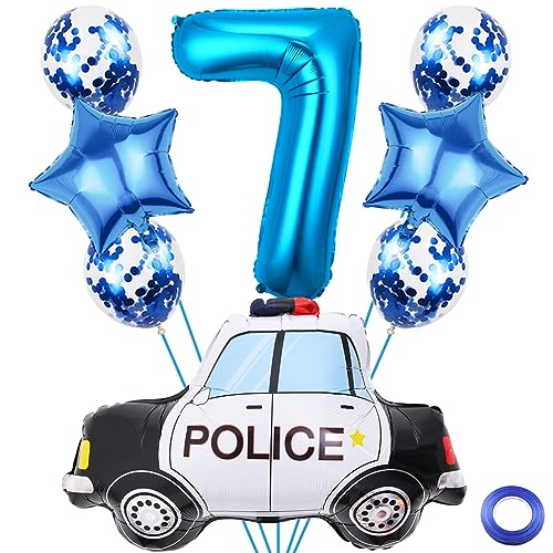 Liitata 7. Polizei Geburtstagsparty Deko Polizei Luftballon Set Blau Zahl 7 Folienballon Großes Polizeiauto Luftballon für Junge Geburtstag Party Motto Party Deko von Liitata