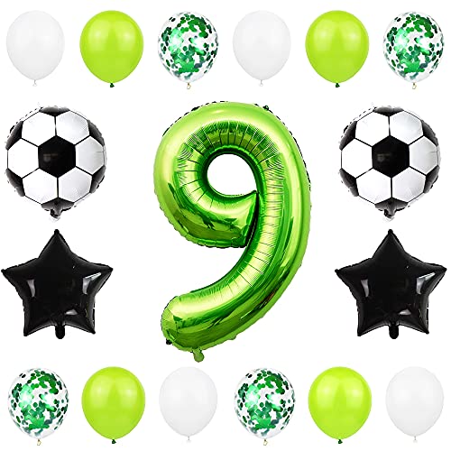 Liitata Fußball Luftballon Set 9. Geburtstag Deko 40 Zoll Zahl 9 Folienballon Grün Fussball Ballon Stern Ballon Schwarz Konfetti Luftballons für Kinder Junge Geburtstag Party Fußball Party Deko von Liitata