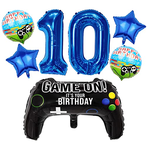 Liitata Videospiel 10. Geburtstag Deko Jungen Gamer Geburtstag Party Deko Zahl 10 Folienballon Blau Großes Gamecontroller Luftballon Stern Ballon für Kinder Junge Geburtstag Motto Party Deko von Liitata