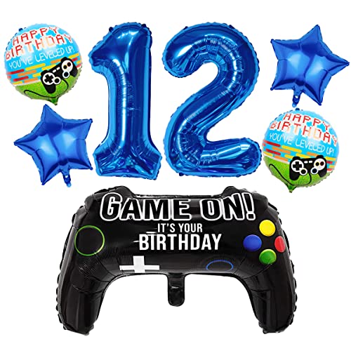 Liitata Videospiel 12. Geburtstag Deko Jungen Gamer Geburtstag Party Deko Zahl 12 Folienballon Blau Großes Gamecontroller Luftballon Stern Ballon für Kinder Junge Geburtstag Motto Party Deko von Liitata