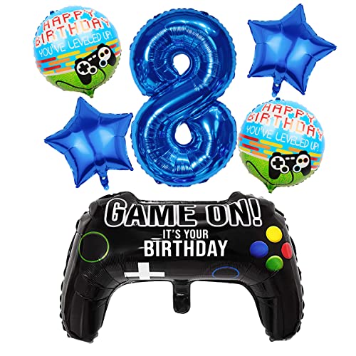 Liitata Videospiel 8. Geburtstag Deko Jungen Gamer Geburtstag Party Deko Zahl 8 Folienballon Blau Großes Gamecontroller Luftballon Stern Ballon für Kinder Junge Geburtstag Motto Party Deko von Liitata