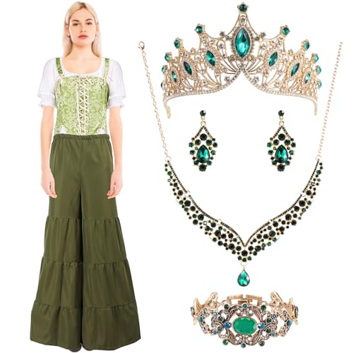 Liitrsh 6-teiliges Halloween-Kostüm-Set für Mittelalter, Renaissance-Hemden, Culottes, Damen-Korsett, Tiara, Ohrringe, Halsketten-Sets (klein) von Liitrsh