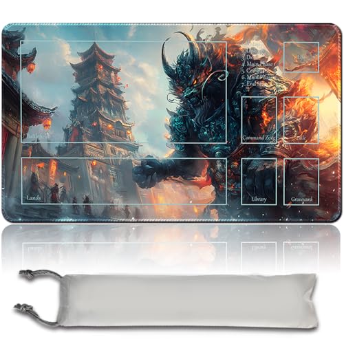 MTG PlayMat mit Zonen 60cm x 35cm Gaming Mouse Pad Kompatible MTG Spielmatte Spieler MTG Play Mat Gaming Mouse Pad Brettspiel genähte Kanten, Glatte Gummioberfläche (with Zone,mtg47-9) von LikePlaymat