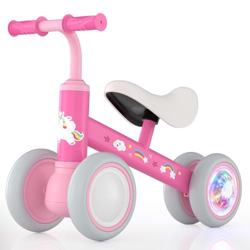 Lilian&Gema Laufrad ab 1 Jahr, Laufrad Buntes Beleuchtete Räder, Licht Laufrad Kinder Lenkrad und Sattel Höhenverstellbar, Modernes Design Laufräder, Balance Bike für 12-24 Monate, Kinder Laufrad Rosa von Lilian&Gema