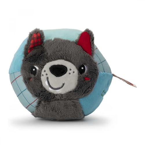 LILLIPUTIENS 83477 Wolf Ball-Aktivitätsball aus Stoff für Babys und Kleinkinder-sensorische Stimulation mit Geräuschen und Texturen-Lern-und Motorikspielzeug-Maschinenwaschbar-ab 6 Monaten, blau/grau von Lilliputiens