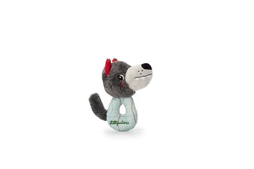 Lilliputiens - Mini-Rassel Louis der Wolf - Sensorisches Frühförderungsspielzeug für Babys - Fördert Sehen, Hören und Motorik - Perfekt ab Geburt - Weiches, lustiges Kuscheltier - 83482 von Lilliputiens