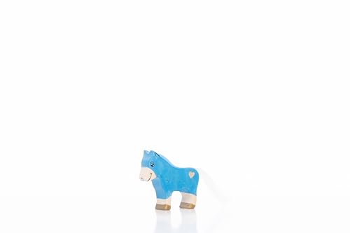 Lilu® Einhorn Pony Fohlen mit leuchtendem Herz, Mähne und Schweif, Fabelwelt Holztiere handbemalt, Holzspielzeug aus FSC®-Holz, EN71 und DEKRA Zertifiziert Spielfigur für Kinder (Blau) von Lilu